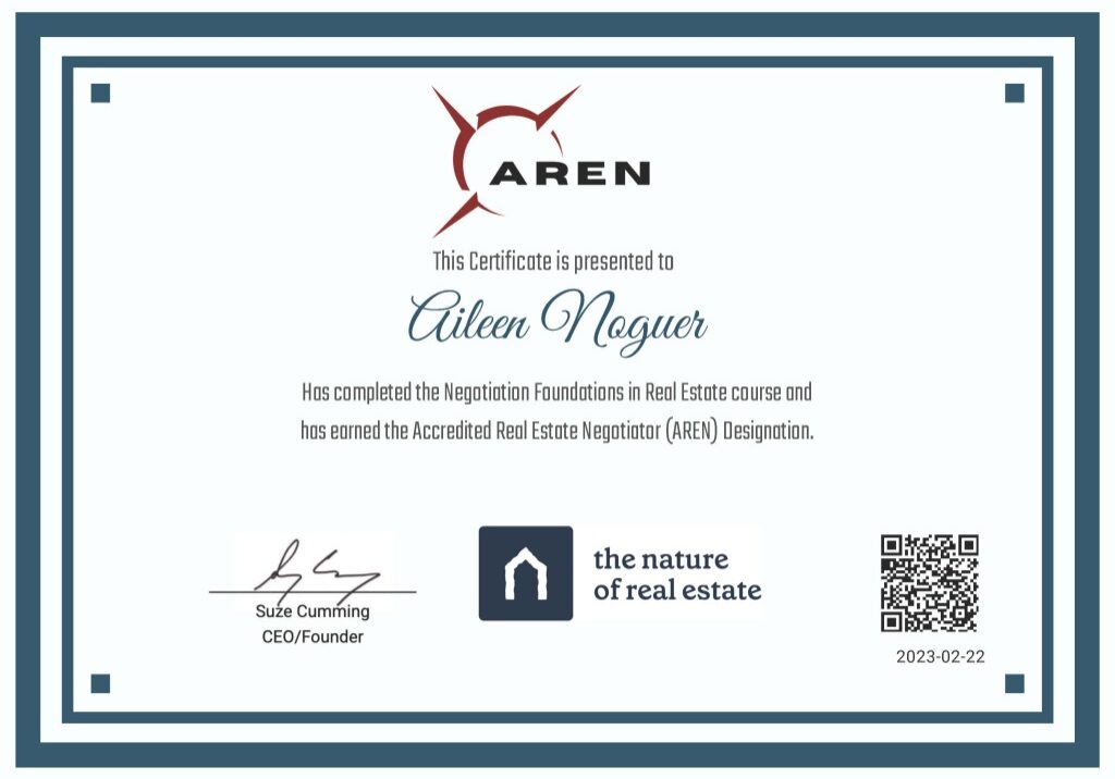 AREN certificate Aileen Noguer